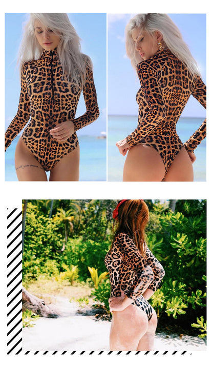 Sexy Sheer Leopard Print Zip - Up Bodysuit: Unleash Your Wild Side