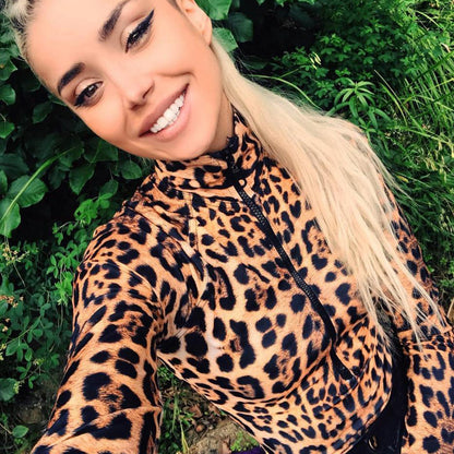 Sexy Sheer Leopard Print Zip - Up Bodysuit: Unleash Your Wild Side