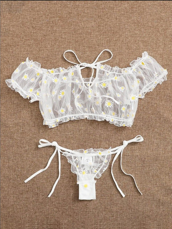 Delicate Daisy - Print Off - the - Shoulder Lingerie Set