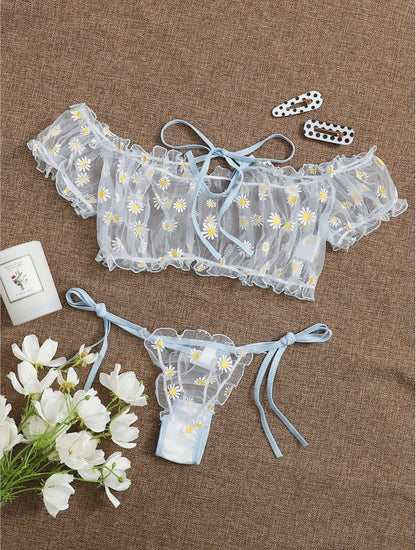 Delicate Daisy - Print Off - the - Shoulder Lingerie Set