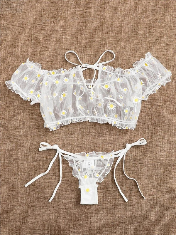 Delicate Daisy - Print Off - the - Shoulder Lingerie Set