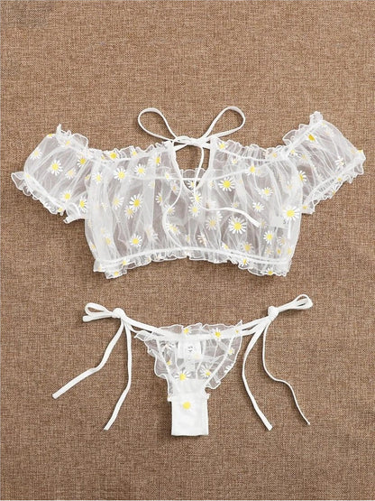 Delicate Daisy - Print Off - the - Shoulder Lingerie Set