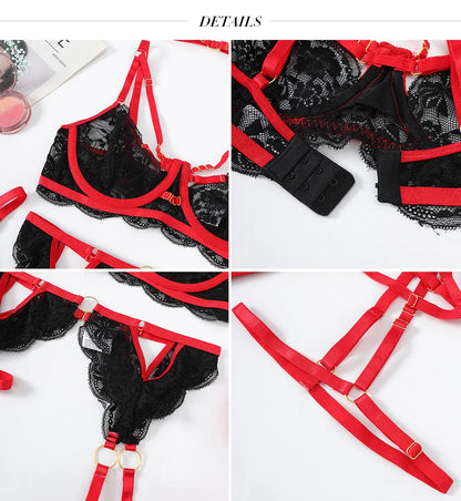 Sexy Red Lingerie Sensual Transparent Lace Up