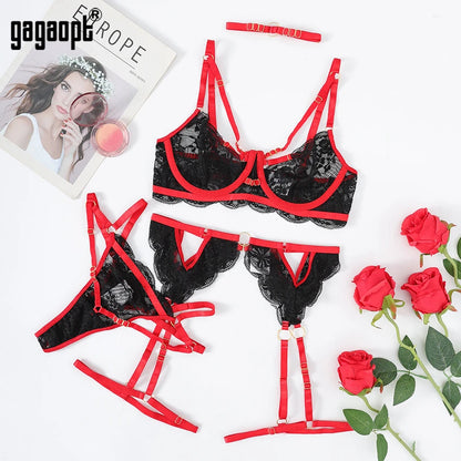 Sexy Red Lingerie Sensual Transparent Lace Up