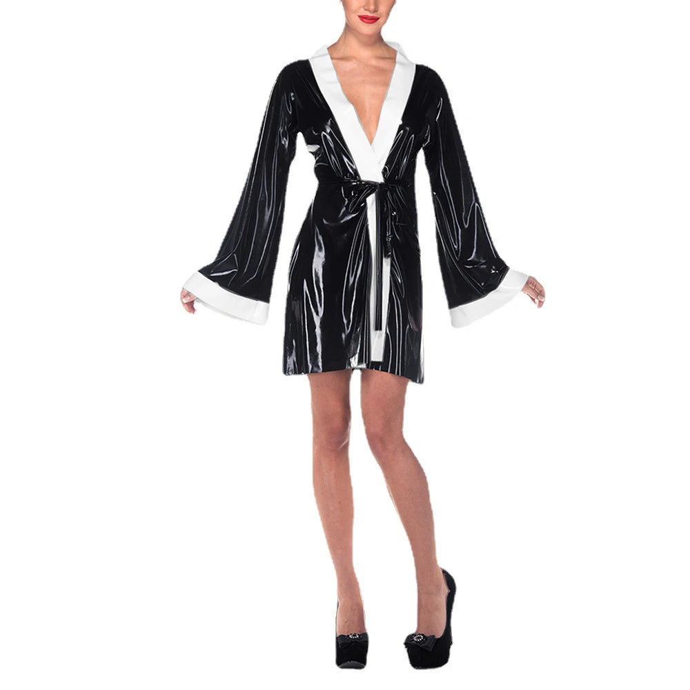 Sissy Vinyl PVC Leather Short Nightdress